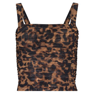 Rasha Shirred Leopard Mesh Tank Top