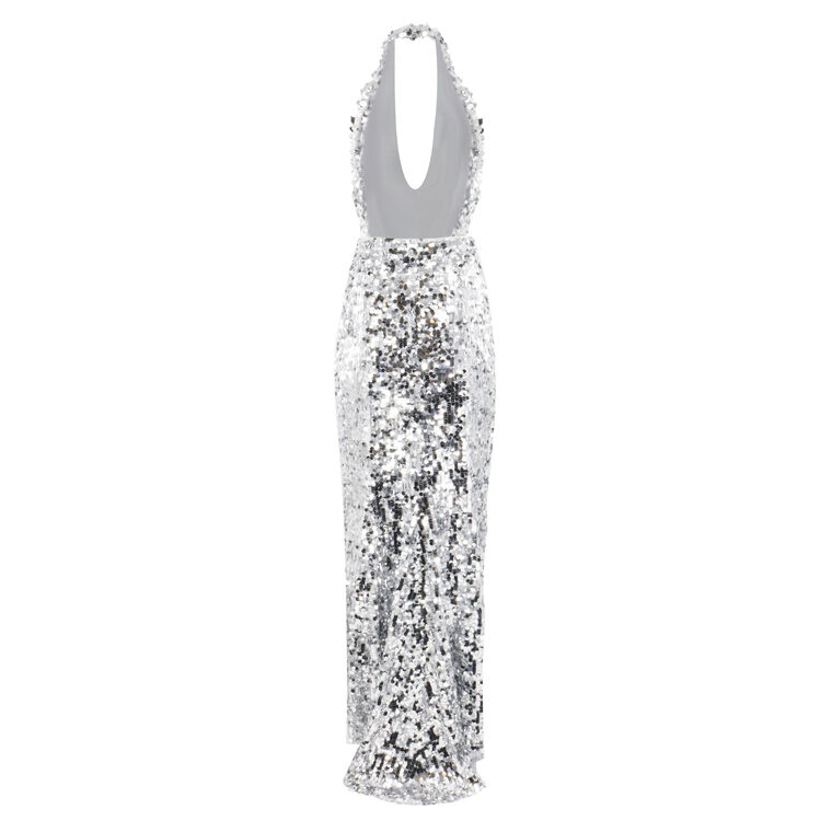 Cowl Neck Sequin Sheath Gown image number null