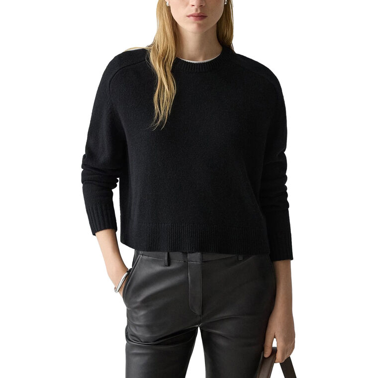 Long Sleeve Cropped Crew Neck Cashmere Sweater image number null
