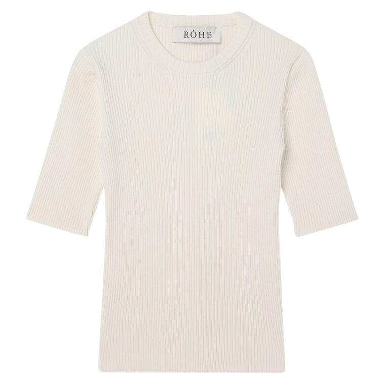 Knit Short Sleeve Ribbed Top image number null