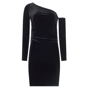 Lynne Long Sleeve One-Shoulder Velvet Mini Dress