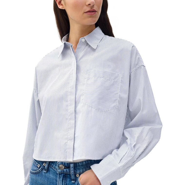 Marin Long Sleeve Cropped Striped Button-Up Shirt image number null