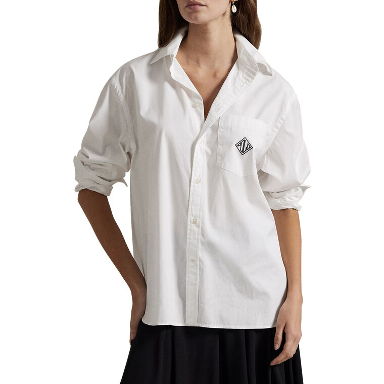 Oversize Fit Logo Long Sleeve Cotton Sport Shirt image number null