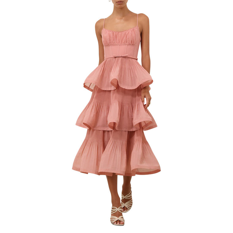 Sleeveless Pleated Tiered Midi Dress image number null