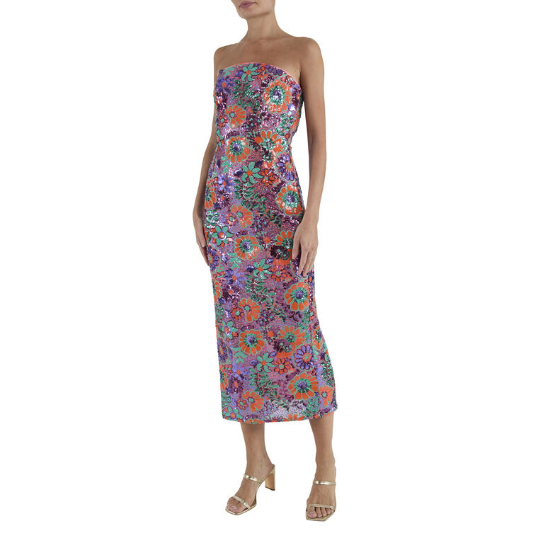 Bonnie Strapless Floral Sequin Midi Dress image number null