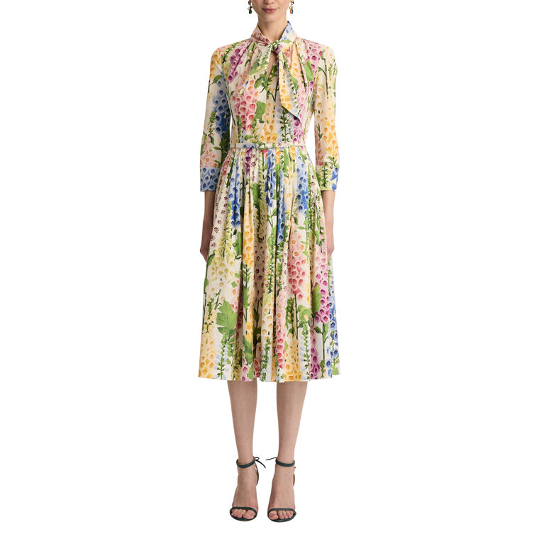 Foxglove Cotton Poplin Tie-Neck Dress image number null