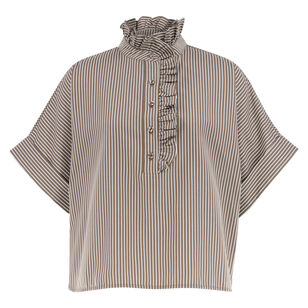 Mabel Short Sleeve Ruffle Neck Stripe Top