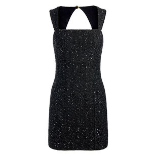 Keria Sleeveless Embellished Tweed Fitted Mini Dress