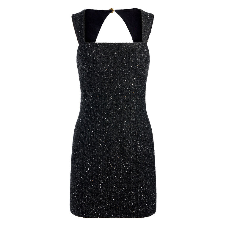 Keria Sleeveless Embellished Tweed Fitted Mini Dress image number null