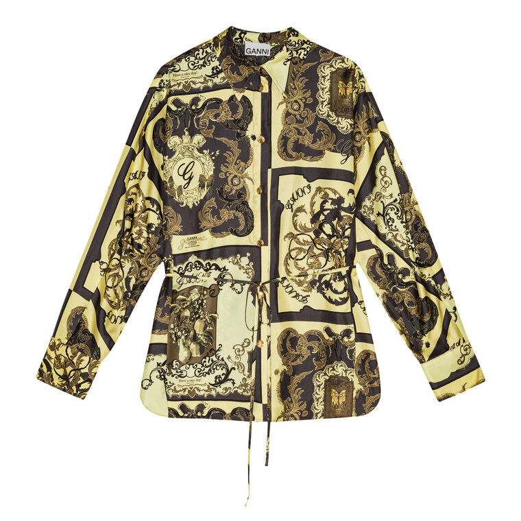 Printed Silk Twill Long Sleeve Shirt image number null