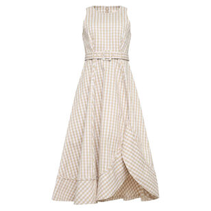 Zelda Sleeveless Belted Gingham Denim Midi Dress