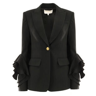 Leah Tailored Ruffle Blazer With Statement Sleeves Leah Tailored Ruffle Blazer With Statement Sleeves