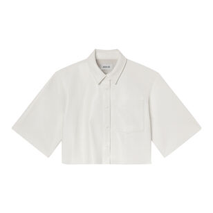 Tomine Short Sleeve Cropped Vegan Leather Button Down Shirt