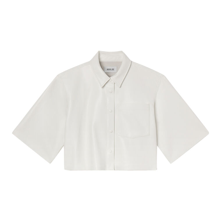 Tomine Short Sleeve Cropped Vegan Leather Button Down Shirt image number null