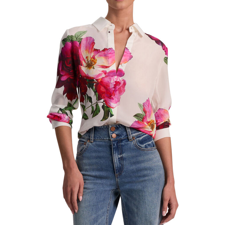 Willa Long Sleeve Hidden Placket Silk Blouse image number null