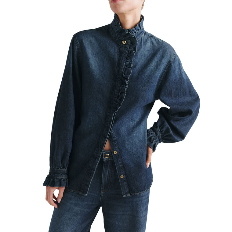 Ruffle Denim Shirt image number null