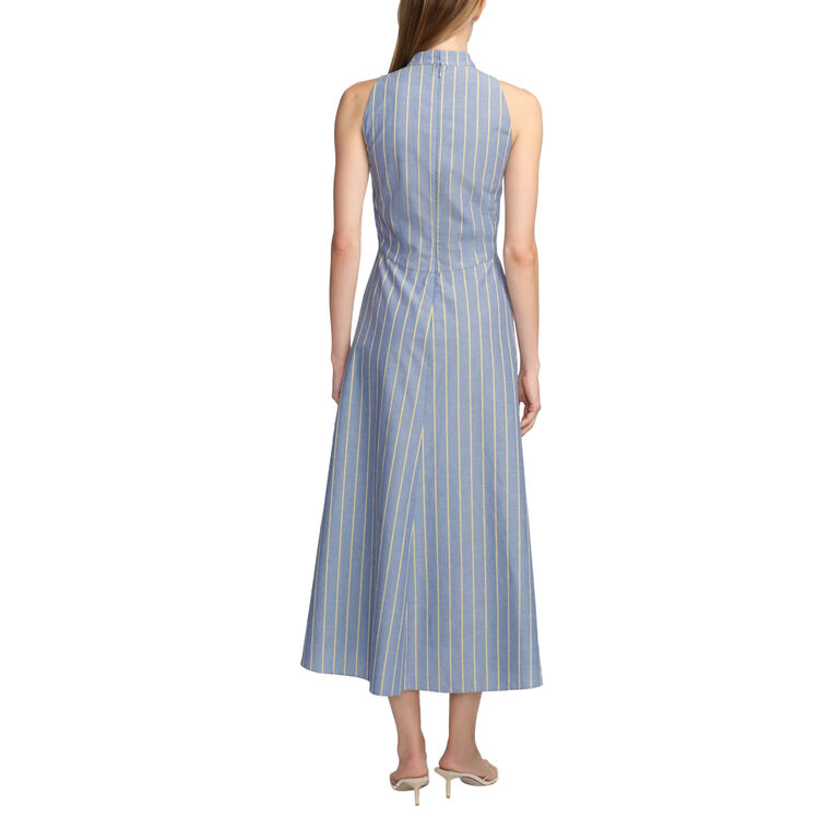 Striped Heathered Cotton Draped Halter Midi Dress image number null
