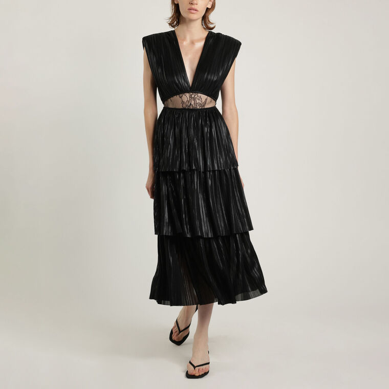 Davina Lace Inset Tiered Midi Dress image number null