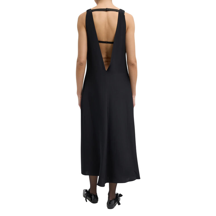 Sleeveless 4-Ply Silk V-Neck Midi Dress With Bra image number null
