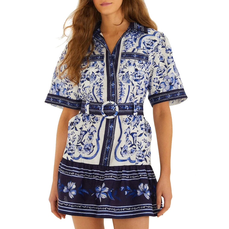 Short Sleeve Belted Mini Dress image number null