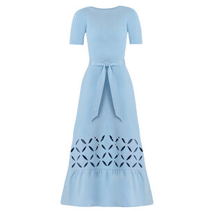 Pendelton Short Sleeve Tie-Belt Knit Midi Dress
