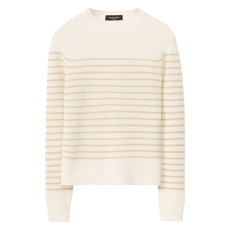 Striped Cashmere Gauzed Crewneck Sweater image number null