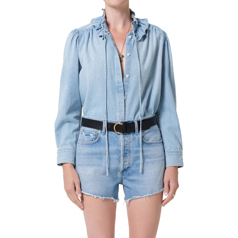 Calista Long Sleeve Frill Collar Denim Shirt image number null