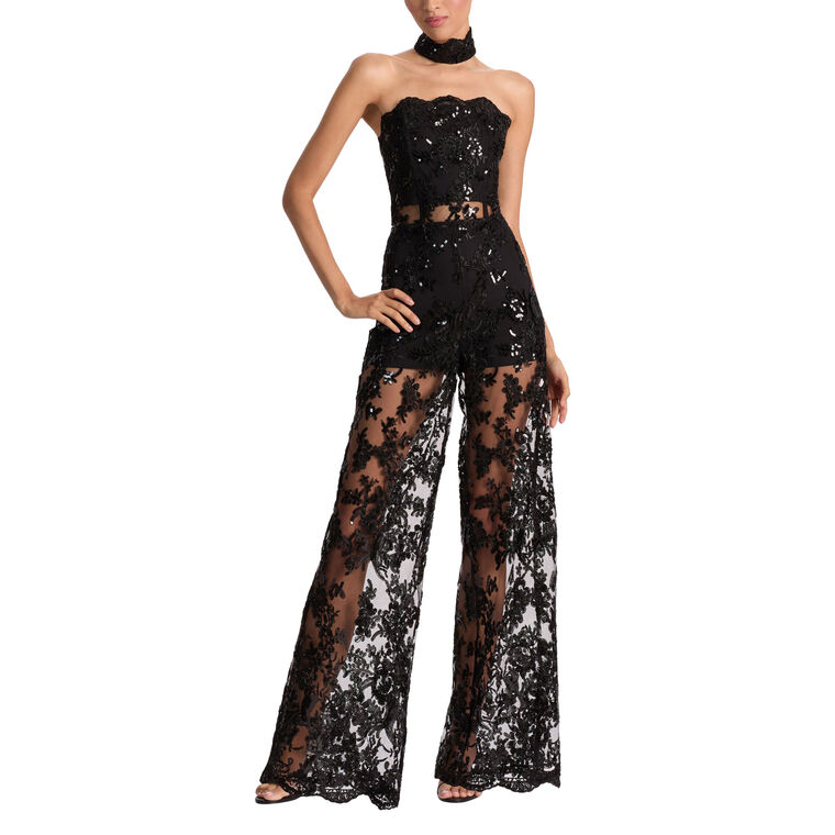 Georgie Strapless Sequin Embellished Lace Jumpsuit image number null
