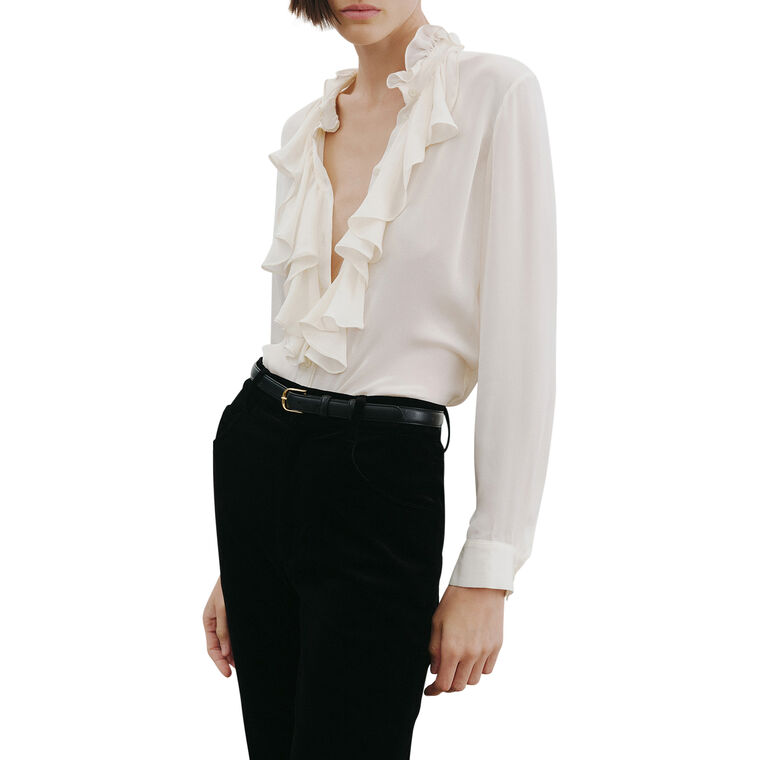 Lily Long Sleeve Ruffle Collar Silk Blouse image number null