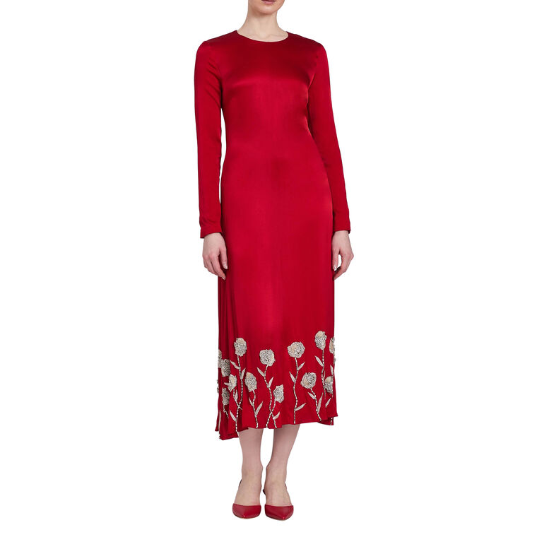 Elsie Handbeaded Hem Silk Midi Dress image number null