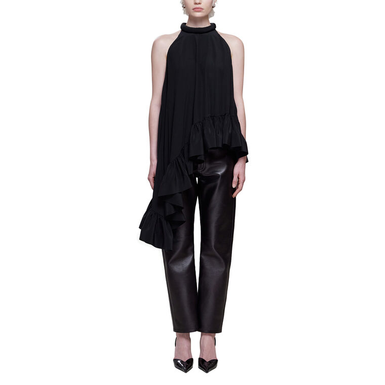 Halter Neck Silk Top With Ruffle Layering image number null