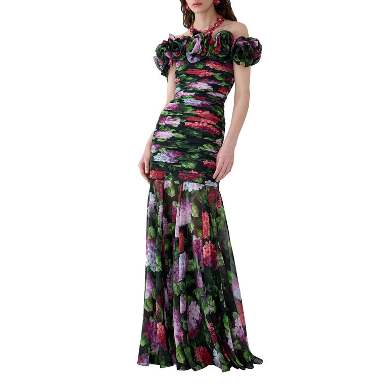 Off-The-Shoulder Floral Print Gown image number null