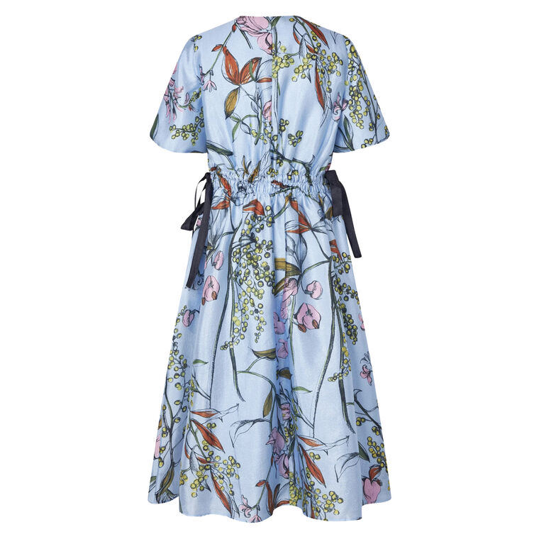 V-Neck Waist Tie Short Sleeve A-Line Midi Dress image number null