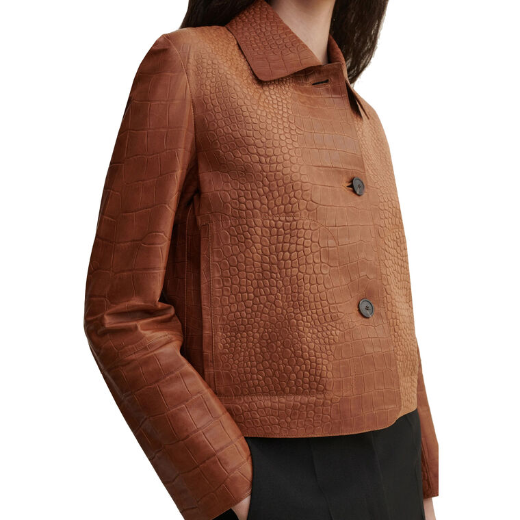 Emy Lamb Leather Croco Print Leather Jacket image number null