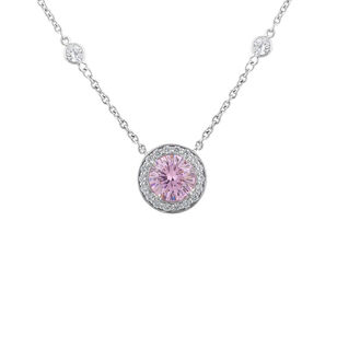 Round Pink And Micropave Pendant On A Chain