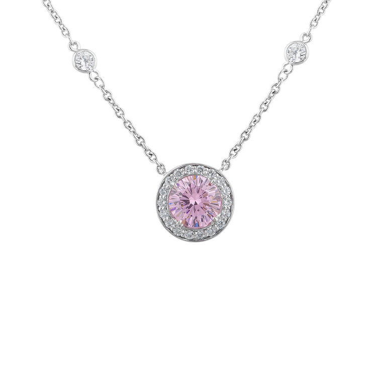 Round Pink And Micropave Pendant On A Chain image number null