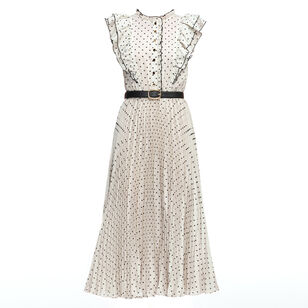 Cap Sleeve Belted Polka Dot Midi Dress