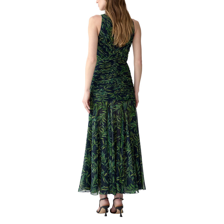 Sleeveless Gathered V-Neck Silk Chiffon Midi Dress image number null