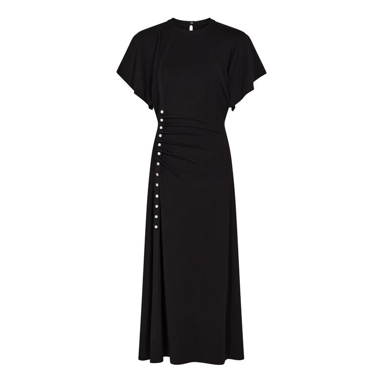 Short Sleeve Long Drape Pression Midi Dress image number null