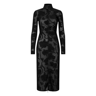 Lurex Jersey Long Sleeve Zip Front Midi Dress