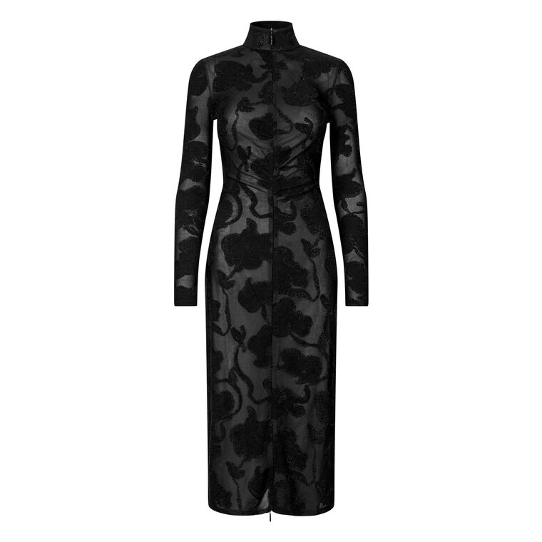 Lurex Jersey Long Sleeve Zip Front Midi Dress image number null