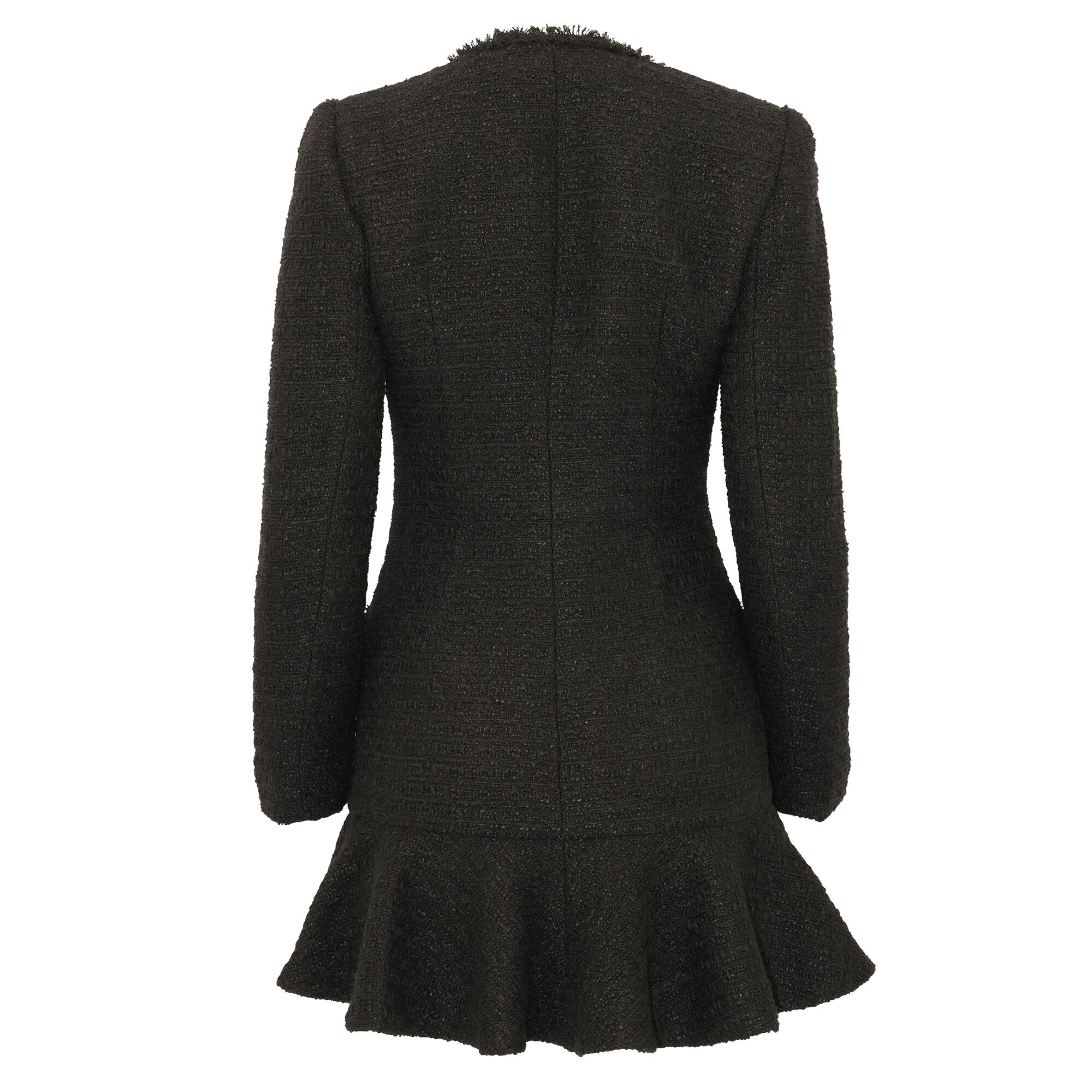 Black Boucle V-Neck Mini Dress