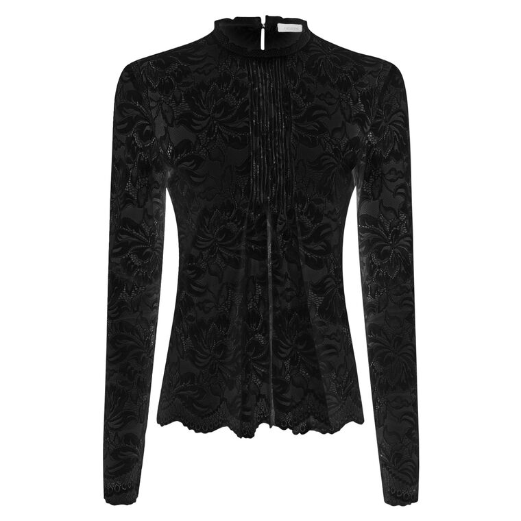 Long Sleeve High Collar Lace Blouse image number null