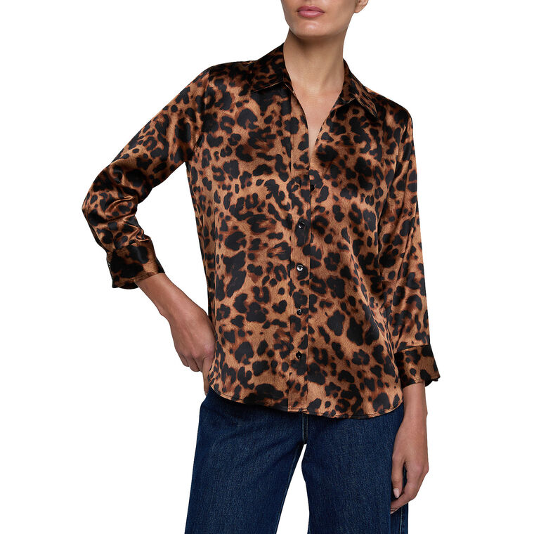 Dani 3/4 Sleeve Leopard Silk Blouse image number null