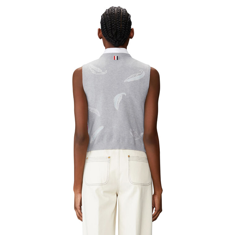 Feather Intarsia Cashmere Cropped Shell Top image number null