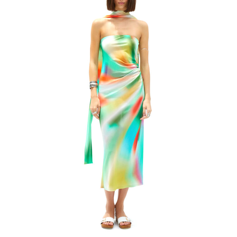 Misty Sun-Ray Printed Strapless Jersey Dress image number null