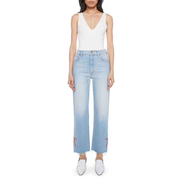 The Rambler Zip Slice Hover Fray Jean With Bow Detail image number null