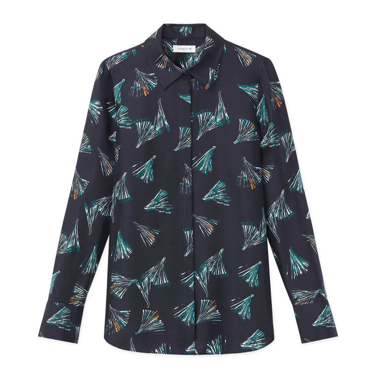 Scottie Printed Silk Button Down Blouse image number null