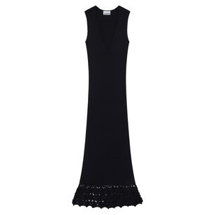 Fine Cotton Rib Crochet Sleeveless V-Neck Midi Dress