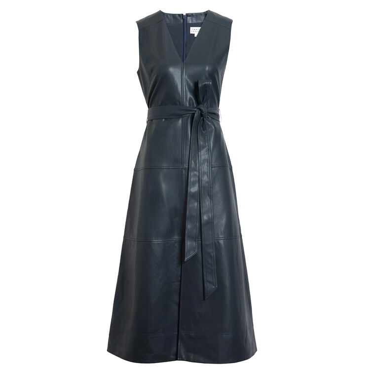 Reinella Sleeveless V-Neck Vegan Leather Midi Dress image number null